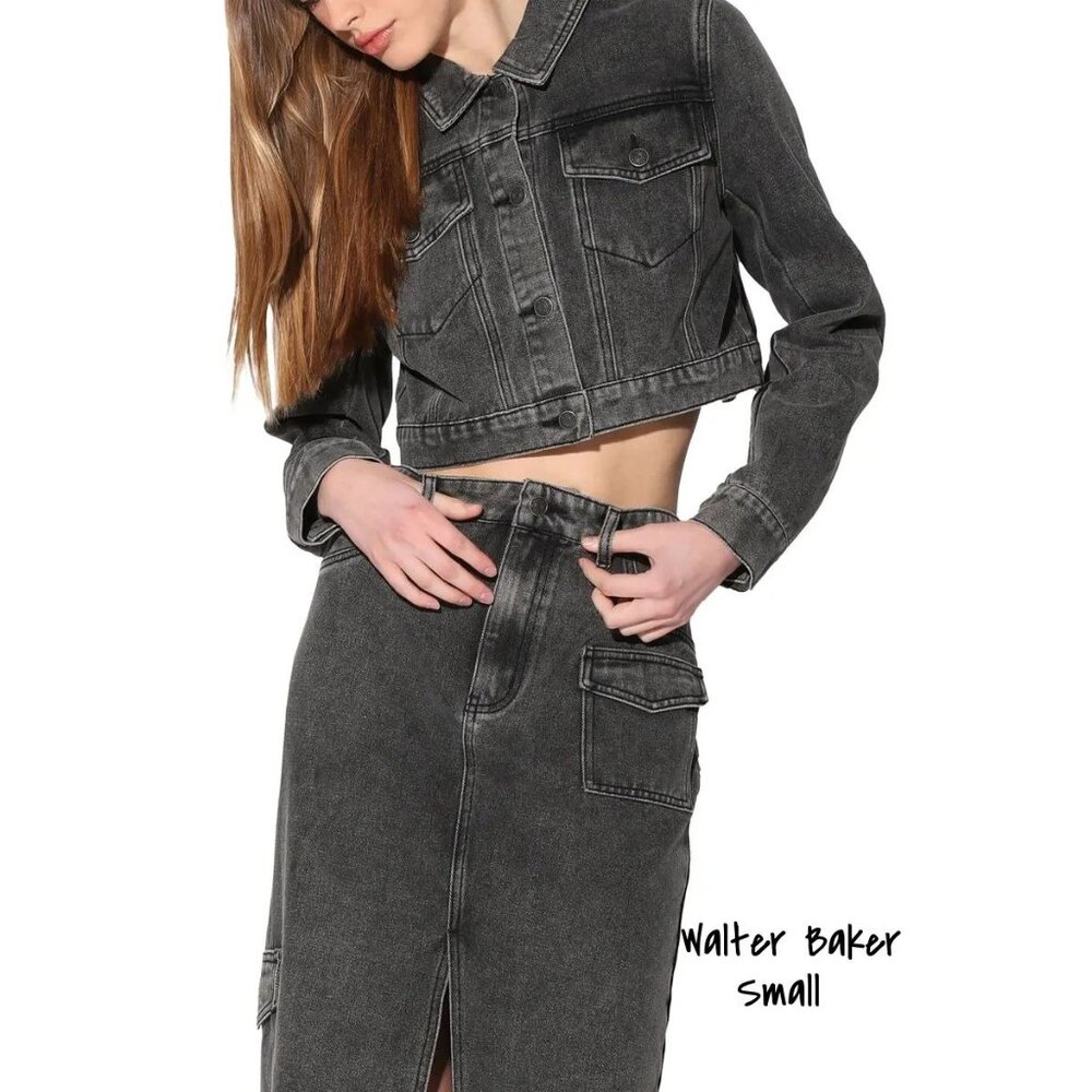 Walter Baker Cropped Denim Jacket - Tressa Cotton Grey Wash, Size Small - Picture 4 of 6
